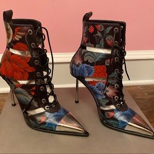 Alexander McQueen Floral Hand Painted Cage Boots
